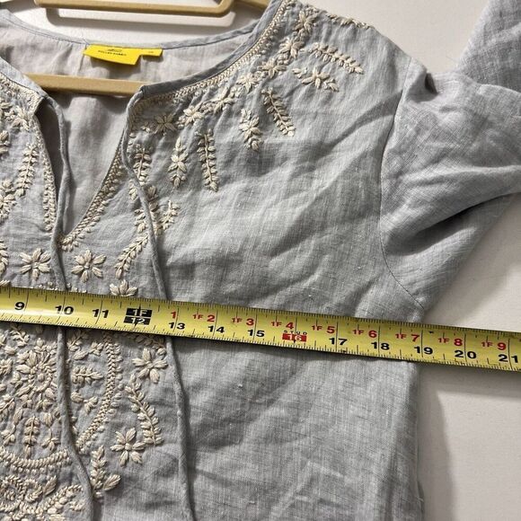 Roller Rabbit Dress Women XS Linen Gray Embroidered Floral Tassels Long Sleeve - Picture 6 of 7